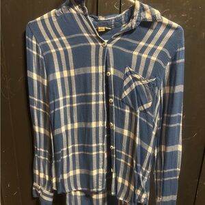 Blue and White Plaid Button-Up Shirt